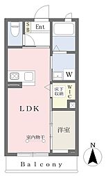 北杜市高根町箕輪新町シャーメゾン 1LDKの間取図画像