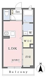 北杜市高根町箕輪新町シャーメゾン 1LDKの間取図画像
