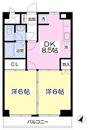 カンファー新宿 5階2DKの間取り