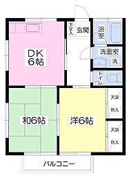 和良比大川ハイツ 2階2DKの間取り