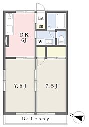 ヴェルデB 2DKの間取図画像