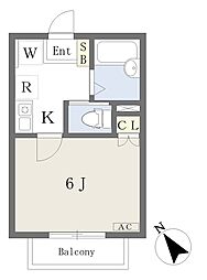ハイム塚田 2階1Kの間取り