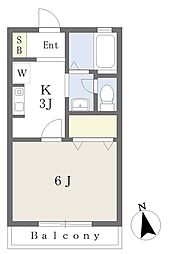 グランメール 2階1Kの間取り