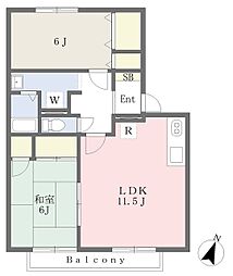 アークヒルズＧ 1階2LDKの間取り