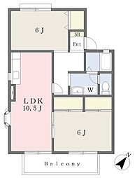 アメニティタウンＢ 2階2LDKの間取り
