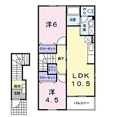 JR外房線 茂原駅 バス22分 八丁寺住宅（市民）下車 徒歩4分の賃貸アパート 2階2LDKの間取り