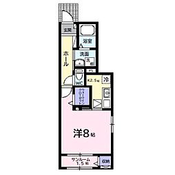 JR内房線 木更津駅 バス15分 センター前下車 徒歩4分の賃貸アパート 1階1Kの間取り