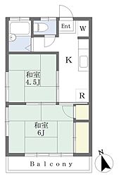 カフカＤ 2階2Kの間取り