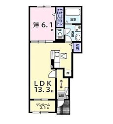 JR久留里線 祇園駅 徒歩16分の賃貸アパート 1階1LDKの間取り