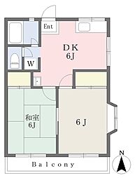 カフカＡ 1階2DKの間取り