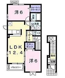 JR外房線 新茂原駅 徒歩14分の賃貸アパート 2階2LDKの間取り