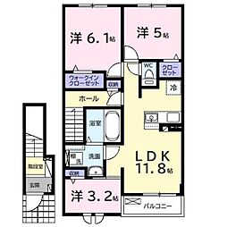JR久留里線 祇園駅 徒歩17分の賃貸アパート 2階3LDKの間取り