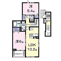 JR内房線 八幡宿駅 バス7分 山木入口下車 徒歩23分の賃貸アパート 2階2LDKの間取り