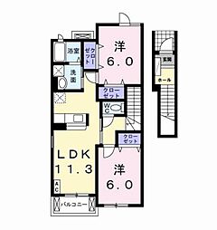 JR内房線 木更津駅 徒歩19分の賃貸アパート 2階2LDKの間取り