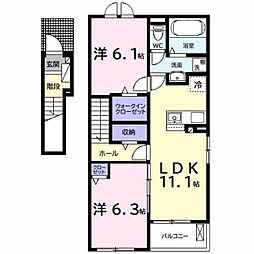 JR久留里線 横田駅 徒歩5分の賃貸アパート 2階2LDKの間取り