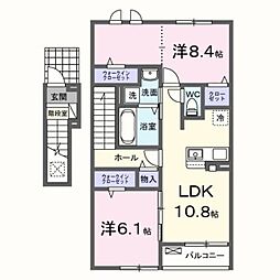 JR外房線 大網駅 徒歩24分の賃貸アパート 2階2LDKの間取り