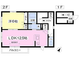 ヴィラ　フィオーレ 2階1LDKの間取り