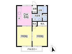 グリーンパーク 2階2DKの間取り