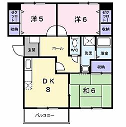 JR内房線 長浦駅 徒歩19分の賃貸マンション 1階3DKの間取り