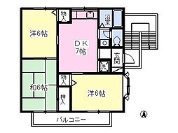 ラフォーレパレス1 3DKの間取図画像