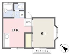 第五辰巳ハイム 1DKの間取図画像
