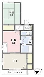アートイン市原C棟 2DKの間取図画像