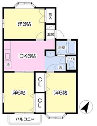 クレエベールD 3DKの間取図画像
