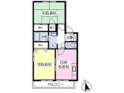 グリーンヒルズ上ノ台Ｃ 2階2DKの間取り