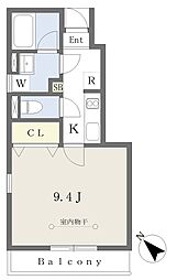 フルール 1Kの間取図画像