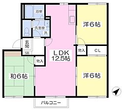 パインビレッジＢ棟 2階3LDKの間取り
