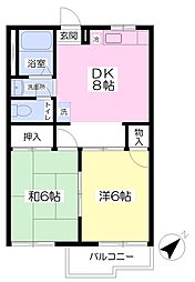 ビラ青木・D棟 2DKの間取図画像