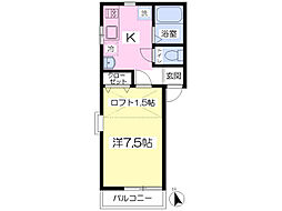 メゾンラフィーネ2 1Kの間取図画像