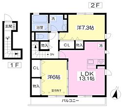 ドミールB棟 2LDKの間取図画像