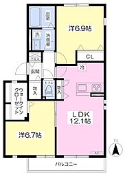 プレジール2 2LDKの間取図画像
