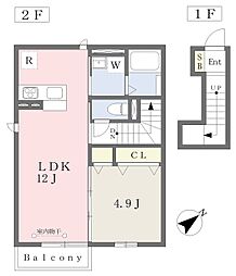 トムスソーレ 2階1LDKの間取り
