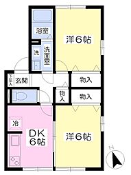 サニーホームズB棟 2DKの間取図画像