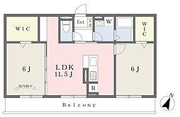 アスール湘南I 2階2LDKの間取り