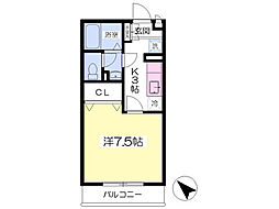 アベニール 2階1Kの間取り