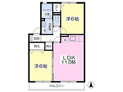 サニーハイム 2LDKの間取図画像