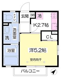 長寿ハイム 1Kの間取図画像