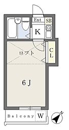 カーサドルチェ第2 1Kの間取図画像
