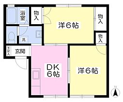 グリーンコート金沢文庫A 2DKの間取図画像