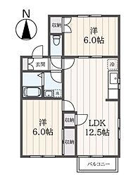 カサベルデA 2LDKの間取図画像