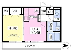 グラスコートC 1DKの間取図画像