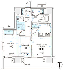 ハビテ本厚木 2LDKの間取図画像