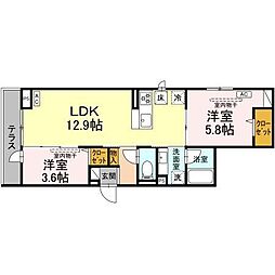 相模原市中央区中央3丁目アパート 2LDKの間取図画像