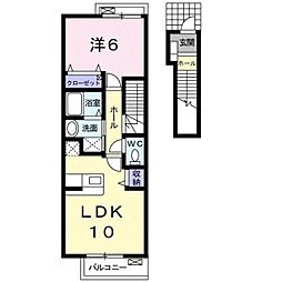 グリーンヒルズ大澤Ｅ 2階1LDKの間取り