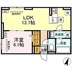 D Paina Odoriba 1LDKの間取図画像