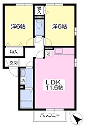 エリザ鵠沼B 2LDKの間取図画像