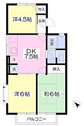 天神ビレッジD 3DKの間取図画像